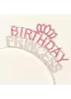 Kristal Taşlı Birthday Princess Yazılı Parti Tacı Pembe Renk
