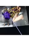 Lüks Taşlı Saplı Balo Maskesi Mor Renk