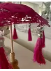 Masaüstü Fuşya Dantelli Dekoratif Sunum Bali Şemsiyesi