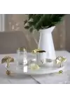 Akayev Mermer Beyaz 30 Cm Altın Ayak Ginkgo Yuvarlak Sunum Tabağı