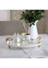 Akayev Mermer Beyaz 30 Cm Altın Ayak Ginkgo Yuvarlak Sunum Tabağı