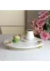 Akayev Mermer Beyaz 30 Cm Altın Ayak Kelebek Yuvarlak Sunum Tabağı