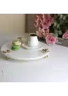 Akayev Mermer Beyaz 30 Cm Altın Ayak Kelebek Yuvarlak Sunum Tabağı