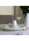 Akayev Mermer Beyaz 30 Cm Altın Ayak Kuş Yuvarlak Sunum Tabağı