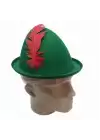 Peter Pan Şapkası Yeşil Renk Kırmızı Tüylü