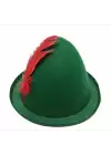 Peter Pan Şapkası Yeşil Renk Kırmızı Tüylü