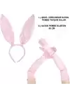 Saten Kaplama Soft Pembe Eldiven Ve Tavşan Kulak 2li Set