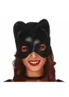Siyah Deri Görünümlü Kedi Maskesi