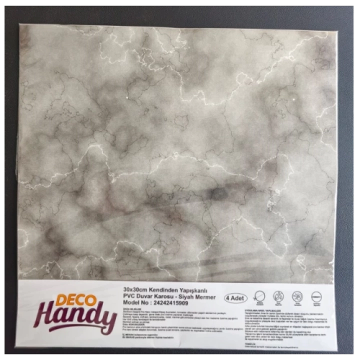 Decohandy  Pvc Duvar Karosu 30x30cm 4lü Paket - Mermer Desenli Siyah 0,36m2