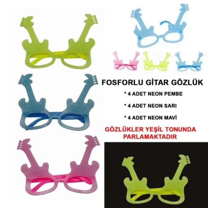 Fosforlu Gitar Glow Parti Gözlüğü 12 Adet