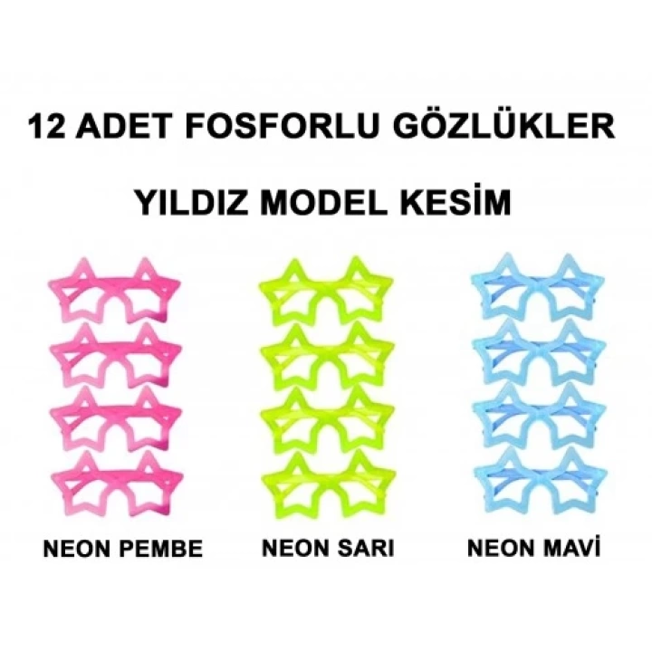 Fosforlu Yıldız Glow Parti Gözlüğü (12 Adet)