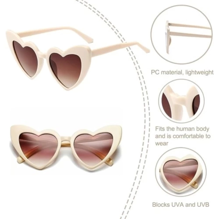 Krem  Renk Kalp Şekilli Parti Gözlüğü