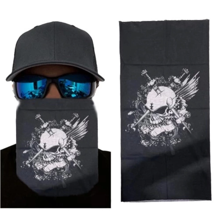 Siyah Beyaz Kafatası Baskılı Buff Bandana 25x48 Cm