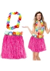 Hawaii Luau Aloha Pembe Püsküllü 40 Cm Etek Ve Hawaii Kolye Seti