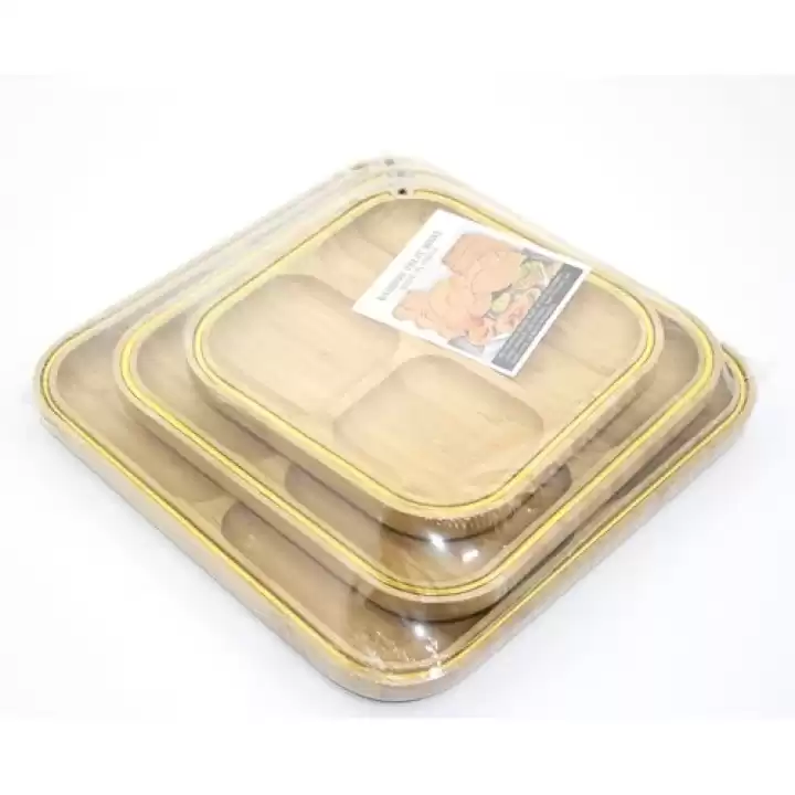 3lü Bambu Kahvaltı Çerez Ve Meyve Sunum Tabağı