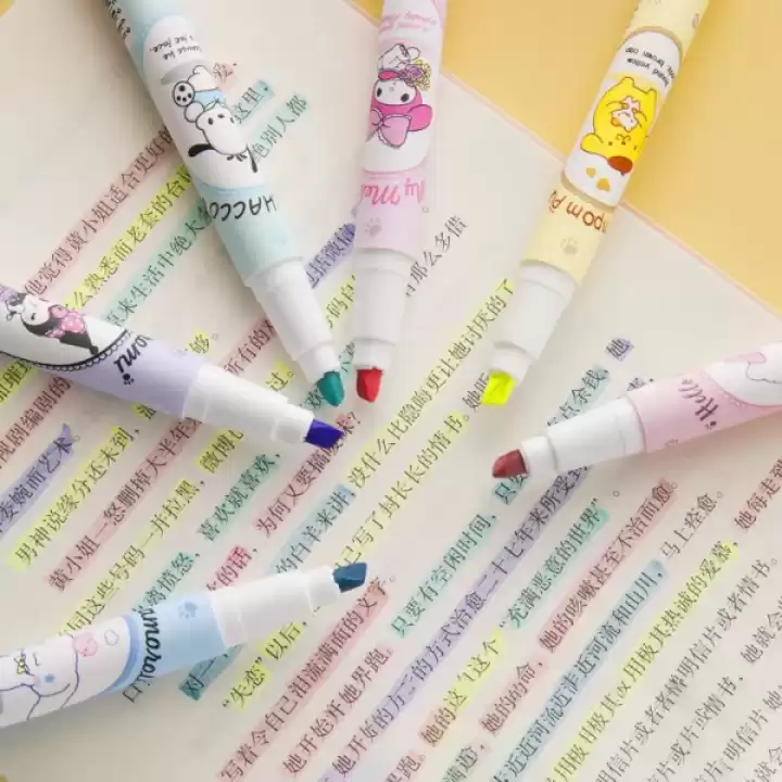 6lı Fosforlu Kalem Seti - Sanrio Karakterleri, Kuromi, Hello Kitty