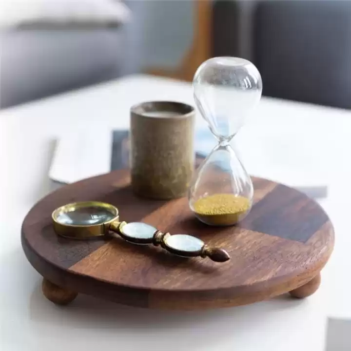 Akayev Ahşap 20 cm Ayaklı Sunum Tabağı - Pasta Tabağı - Doğal Sunumluk