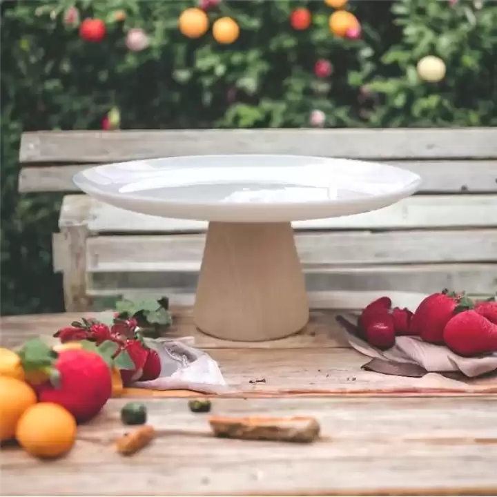 Akayev Ahşap Konik Ayaklı Beyaz 25 Cm Sunumluk