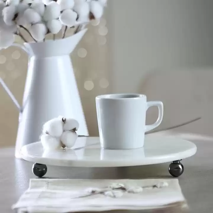 Akayev Mermer 25 Cm Füme Boncuk Ayaklı Beyaz Yuvarlak Sunumluk