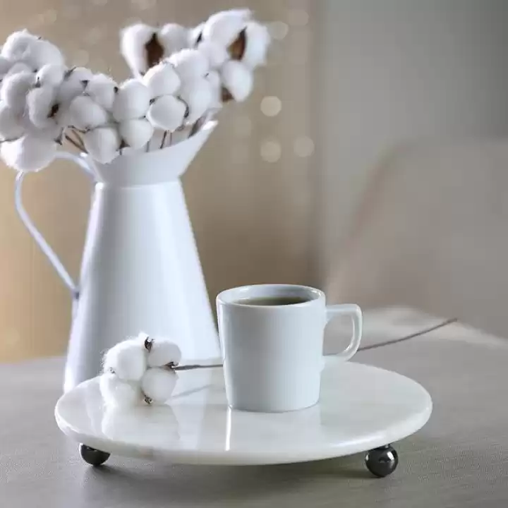 Akayev Mermer 25 Cm Füme Boncuk Ayaklı Beyaz Yuvarlak Sunumluk