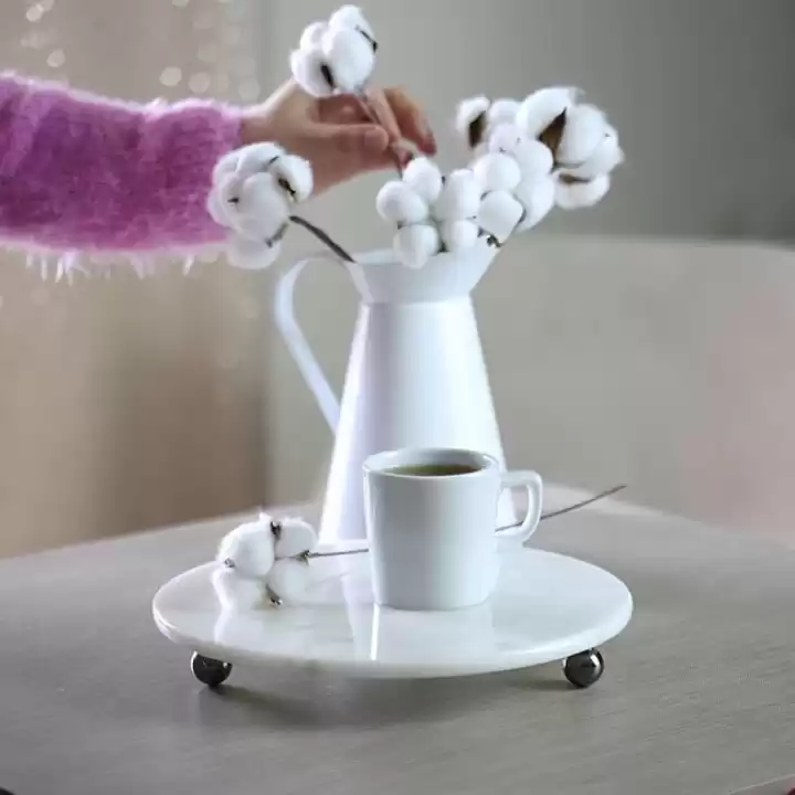Akayev Mermer 25 Cm Füme Boncuk Ayaklı Beyaz Yuvarlak Sunumluk