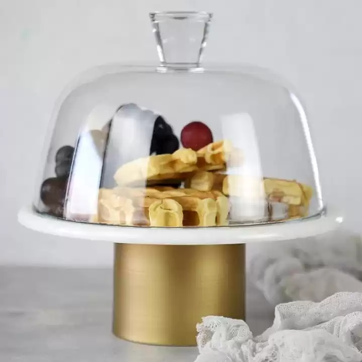 Akayev Mermer 25 Cm Metal Ayaklı Beyaz Cam Fanus