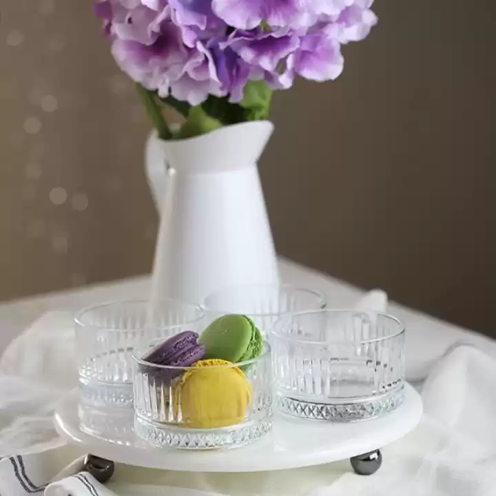 Akayev Mermer Beyaz 25 Cm Füme Boncuk Ayak Elysia 4lü Reçellik İkramlık