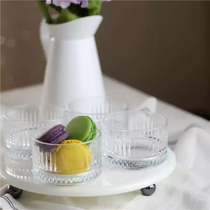 Akayev Mermer Beyaz 25 Cm Füme Boncuk Ayak Elysia 4lü Reçellik İkramlık