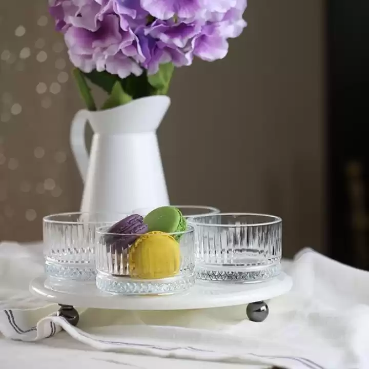 Akayev Mermer Beyaz 25 Cm Füme Boncuk Ayak Elysia 4lü Reçellik İkramlık