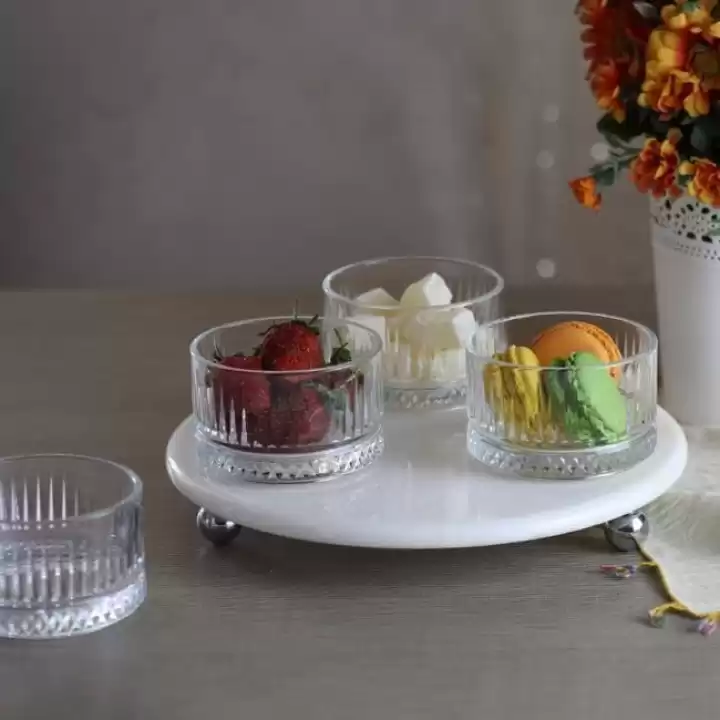 Akayev Mermer Beyaz 25 Cm Gümüş Boncuk Ayak Elysia 4lü Reçellik İkramlık