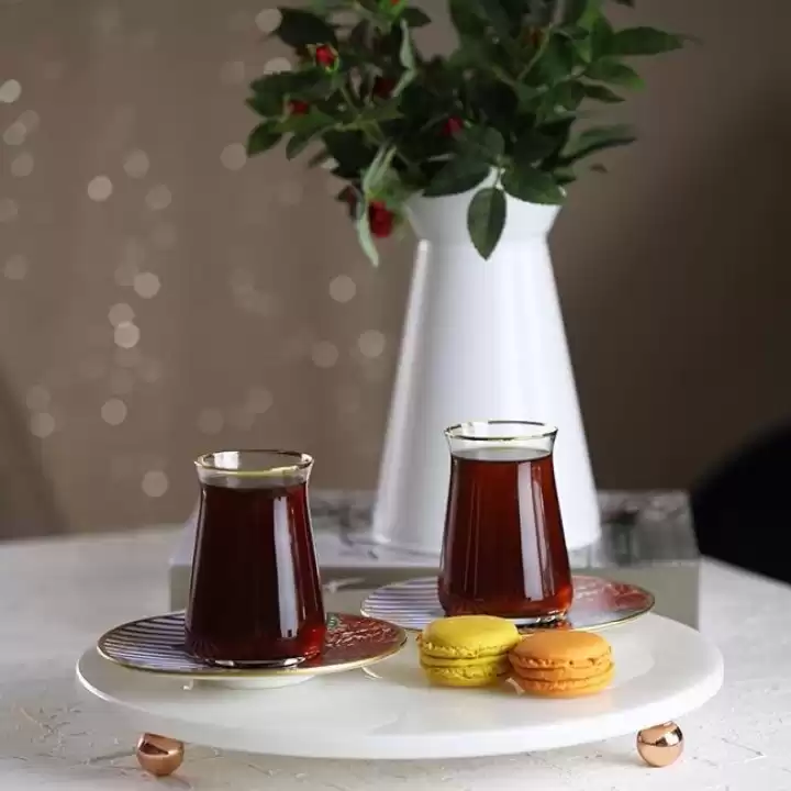 Akayev Mermer Beyaz 30 Cm Rose Gold Boncuk Ayaklı Yuvarlak Sunumluk