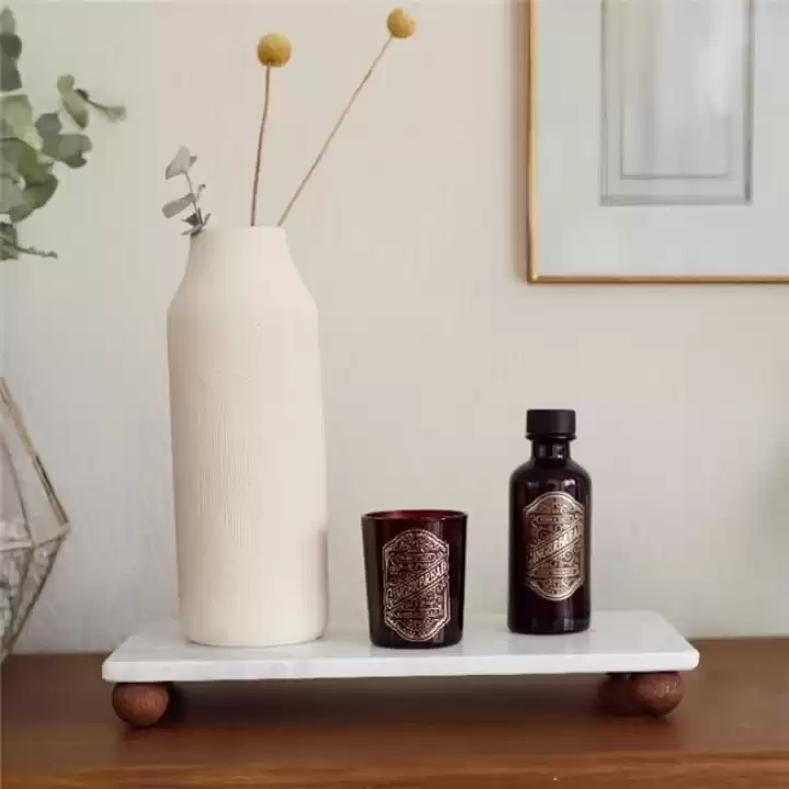 Akayev Mermer Beyaz 30x20 Cm Ahşap Boncuk Ayaklı Sunumluk