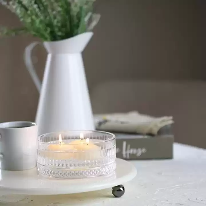 Akayev Mermer 28 Cm Füme Boncuk Ayaklı Beyaz Yuvarlak Sunumluk