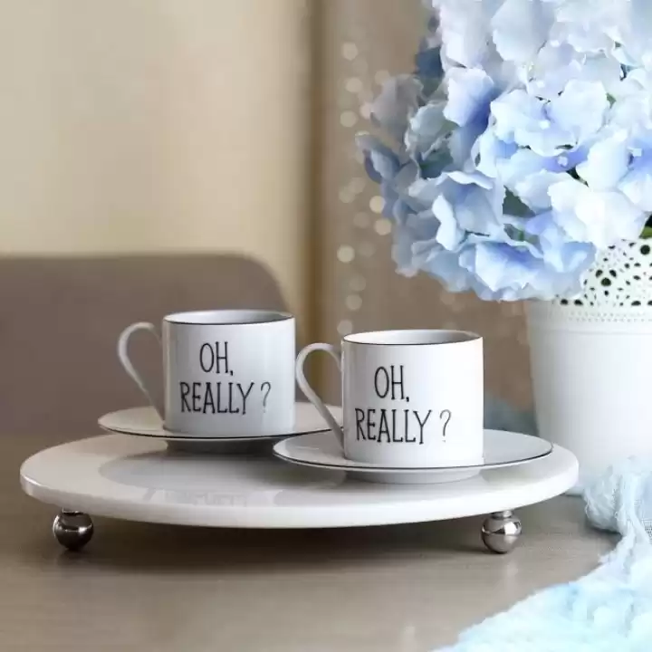 Akayev Mermer Beyaz 30 Cm Gümüş Boncuk Ayak Yuvarlak Sunumluk