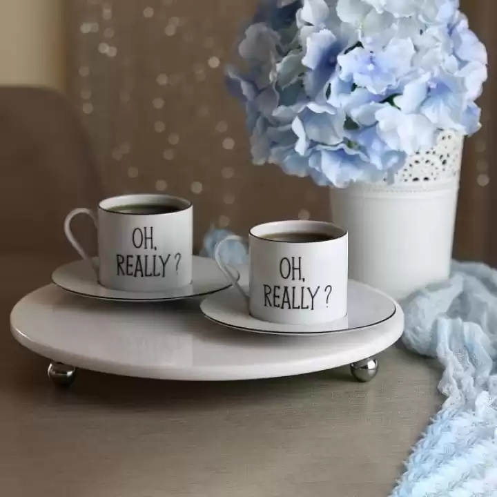Akayev Mermer Beyaz 30 Cm Gümüş Boncuk Ayak Yuvarlak Sunumluk