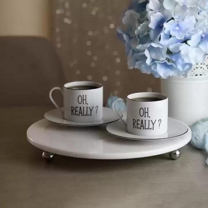 Akayev Mermer Beyaz 30 Cm Gümüş Boncuk Ayak Yuvarlak Sunumluk