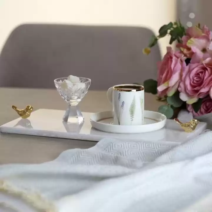 Akayev Mermer Beyaz 30x15 Cm Altın Kuş Sunum Tabağı