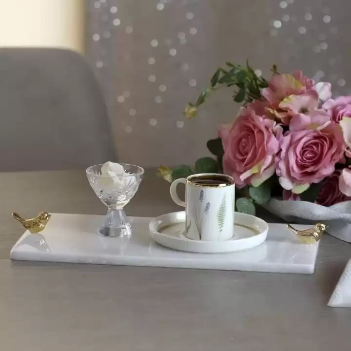 Akayev Mermer Beyaz 30x15 Cm Altın Kuş Sunum Tabağı