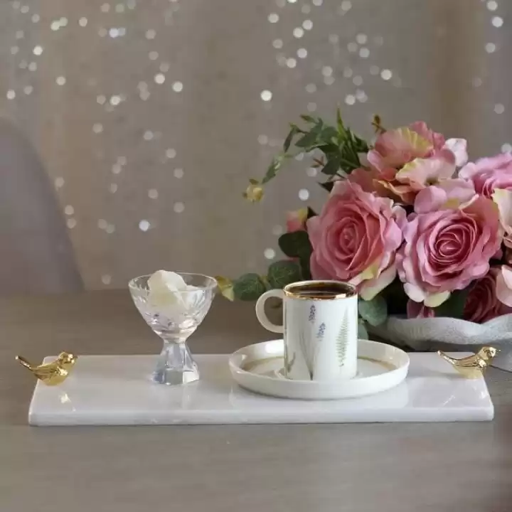 Akayev Mermer Beyaz 30x15 Cm Altın Kuş Sunum Tabağı