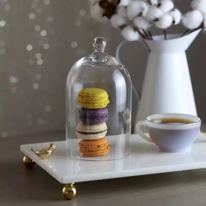 Akayev Mermer Beyaz 30x20 Cm Altın Ayak Kuş Sunum Tabağı