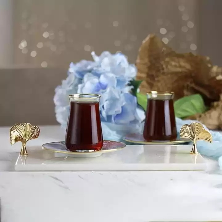 Akayev Mermer Beyaz 30x20 Cm Altın Ginkgo Sunum Tabağı