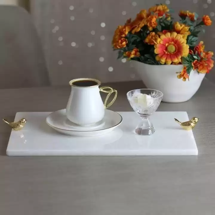 Akayev Mermer Beyaz 30x20 Cm Altın Kuş Sunum Tabağı