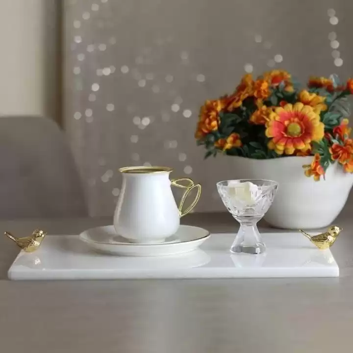 Akayev Mermer Beyaz 30x20 Cm Altın Kuş Sunum Tabağı