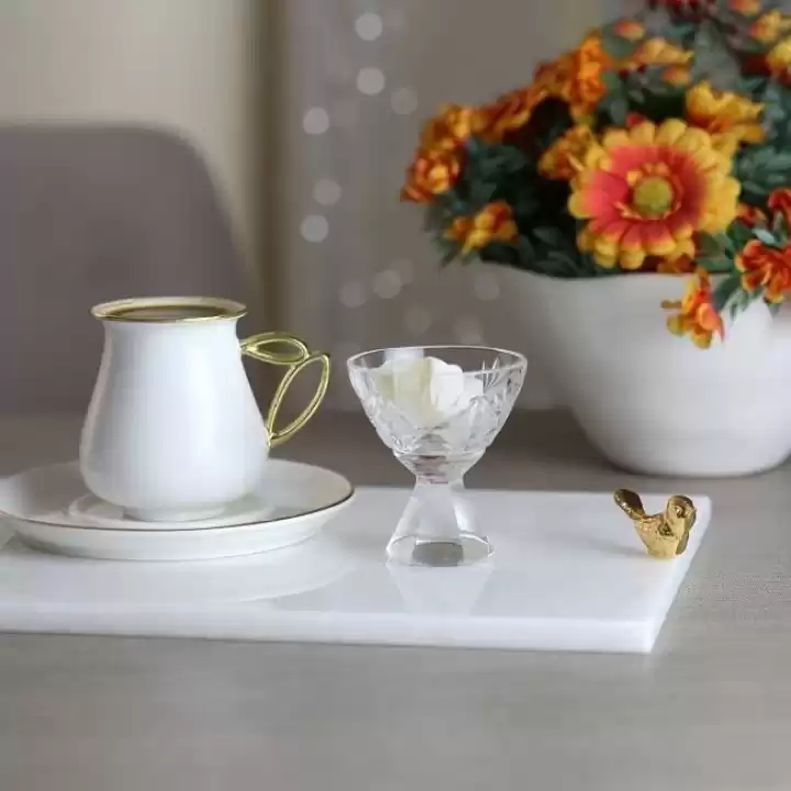 Akayev Mermer Beyaz 30x20 Cm Altın Kuş Sunum Tabağı