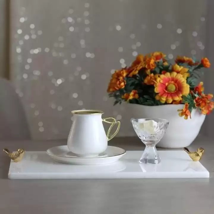 Akayev Mermer Beyaz 30x20 Cm Altın Kuş Sunum Tabağı