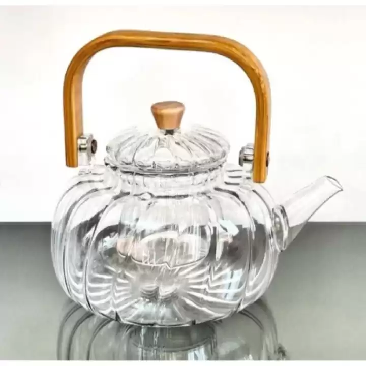Bambu Saplı Cam Çizgili Demlik