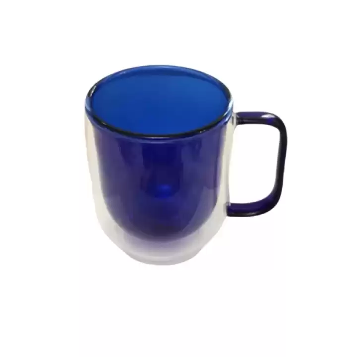 Çift Cidarlı Cam Kupa Lacivert Renk