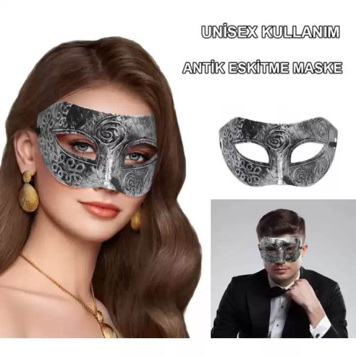 Gümüş Renk Antik Tarz Balo Maskesi