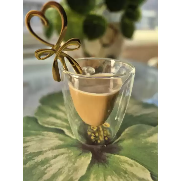 Kalpli Fiyonklu Gold Kahve Kaşığı 1 Adet