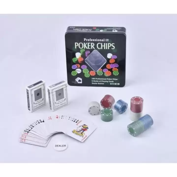 Poker Oyunu 100 Chip Ve 2 Adet İskambil Kağıt Setine Sahip Poker Oyunu No 1